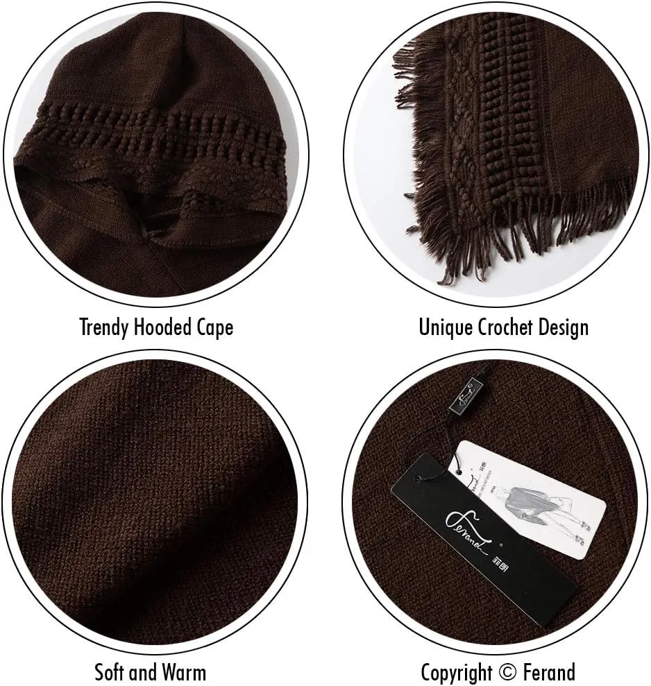 Ferand Ladies' Hooded Cape with Fringed Hem, Crochet Poncho Knitting Patterns for Women
