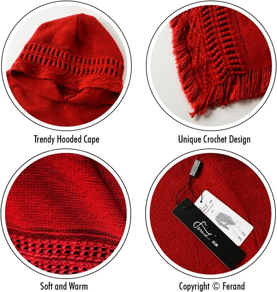 Ferand Ladies' Hooded Cape with Fringed Hem, Crochet Poncho Knitting Patterns for Women