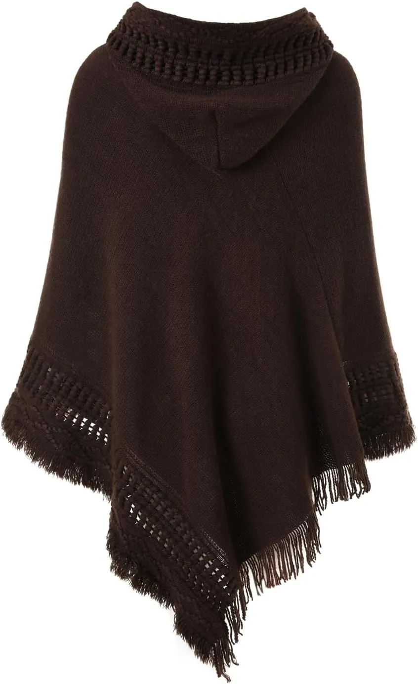 Ferand Ladies' Hooded Cape with Fringed Hem, Crochet Poncho Knitting Patterns for Women