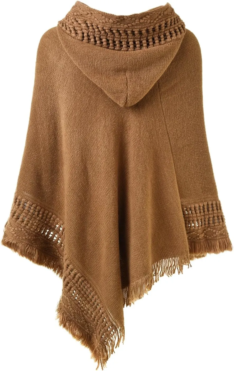 Ferand Ladies' Hooded Cape with Fringed Hem, Crochet Poncho Knitting Patterns for Women