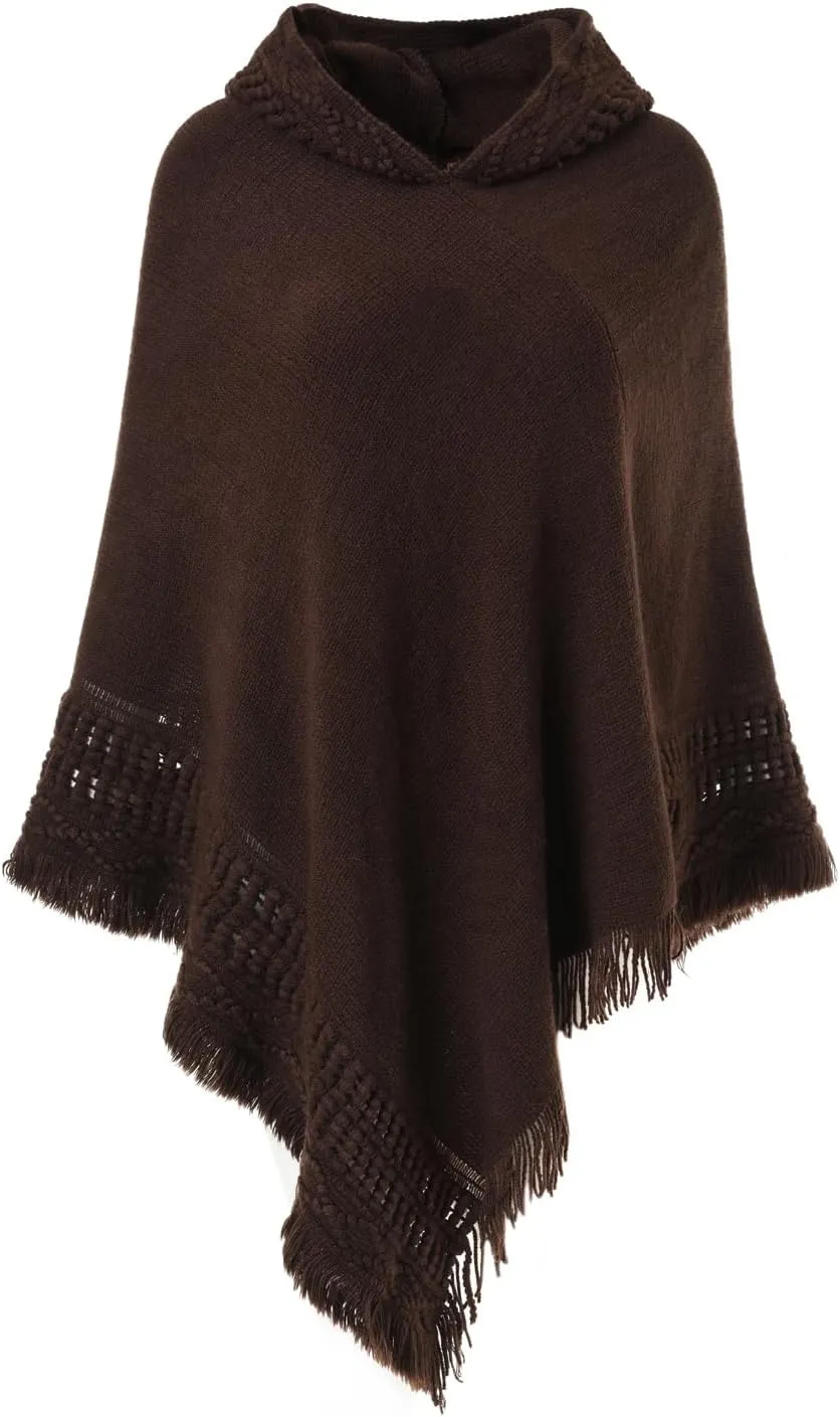 Ferand Ladies' Hooded Cape with Fringed Hem, Crochet Poncho Knitting Patterns for Women