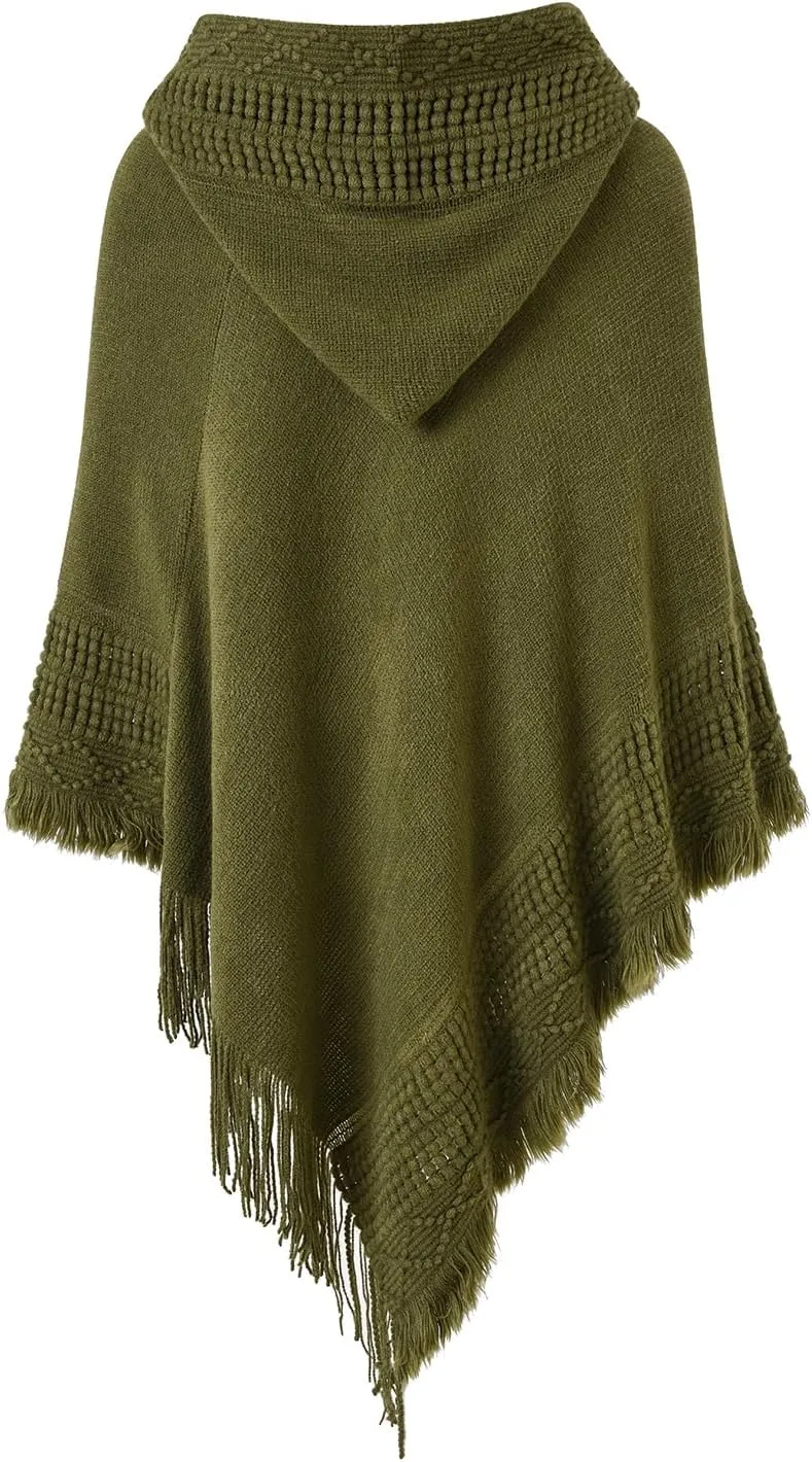 Ferand Ladies' Hooded Cape with Fringed Hem, Crochet Poncho Knitting Patterns for Women