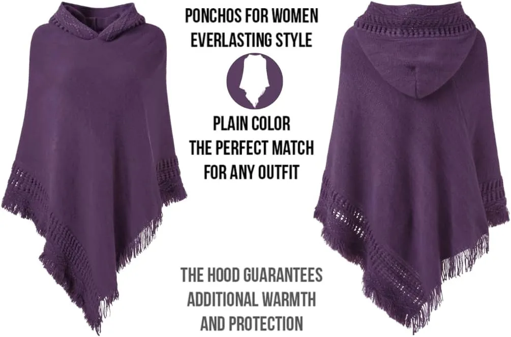 Ferand Ladies' Hooded Cape with Fringed Hem, Crochet Poncho Knitting Patterns for Women