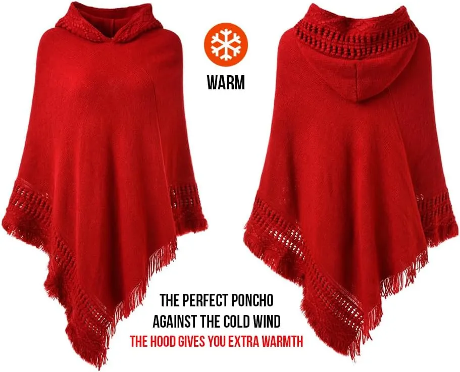 Ferand Ladies' Hooded Cape with Fringed Hem, Crochet Poncho Knitting Patterns for Women