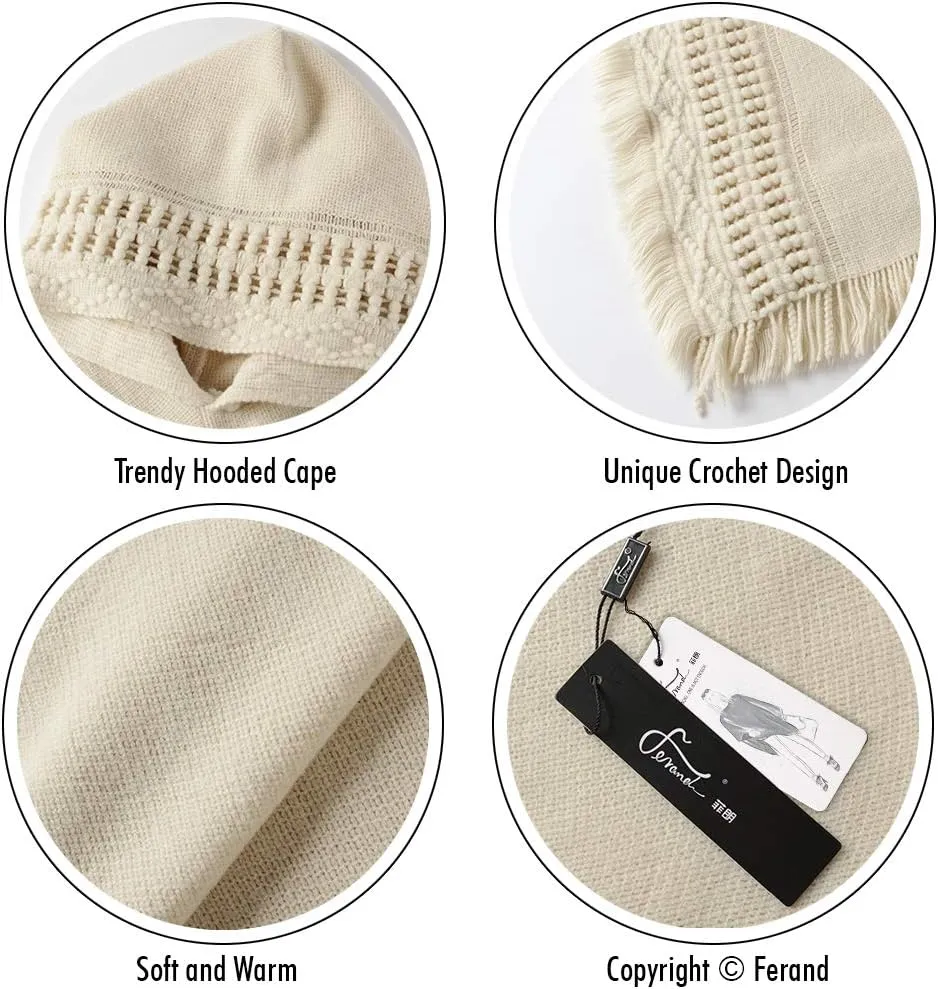 Ferand Ladies' Hooded Cape with Fringed Hem, Crochet Poncho Knitting Patterns for Women