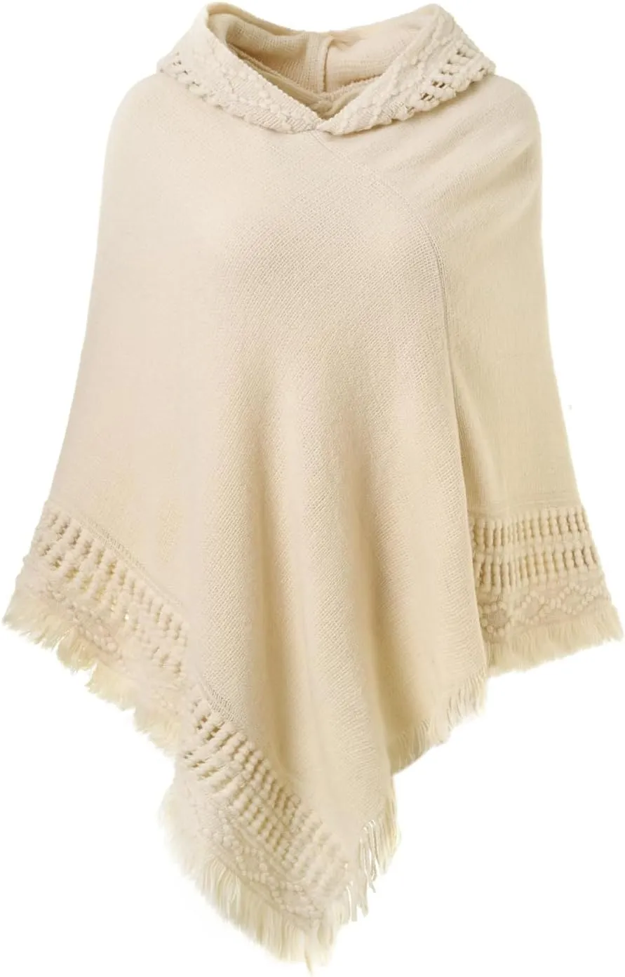 Ferand Ladies' Hooded Cape with Fringed Hem, Crochet Poncho Knitting Patterns for Women