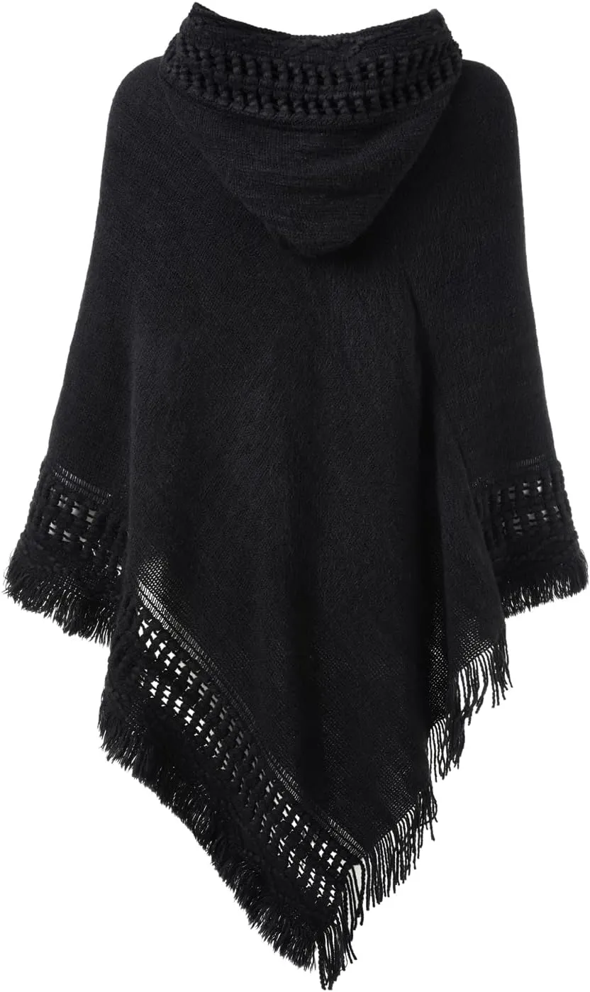 Ferand Ladies' Hooded Cape with Fringed Hem, Crochet Poncho Knitting Patterns for Women