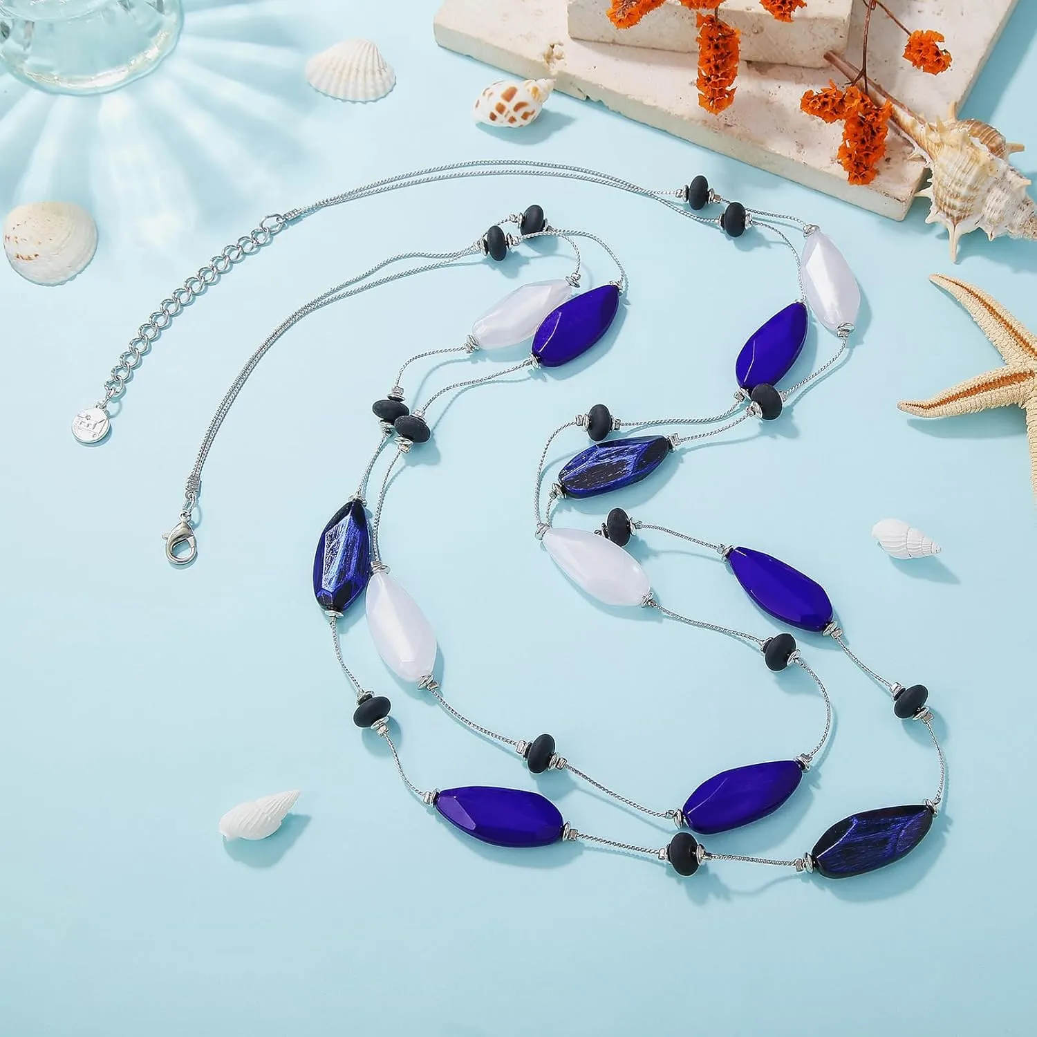 Firstmeet Irregular Acrylic Bead Necklace Layered Statement Costume Long Strand Necklaces for Women