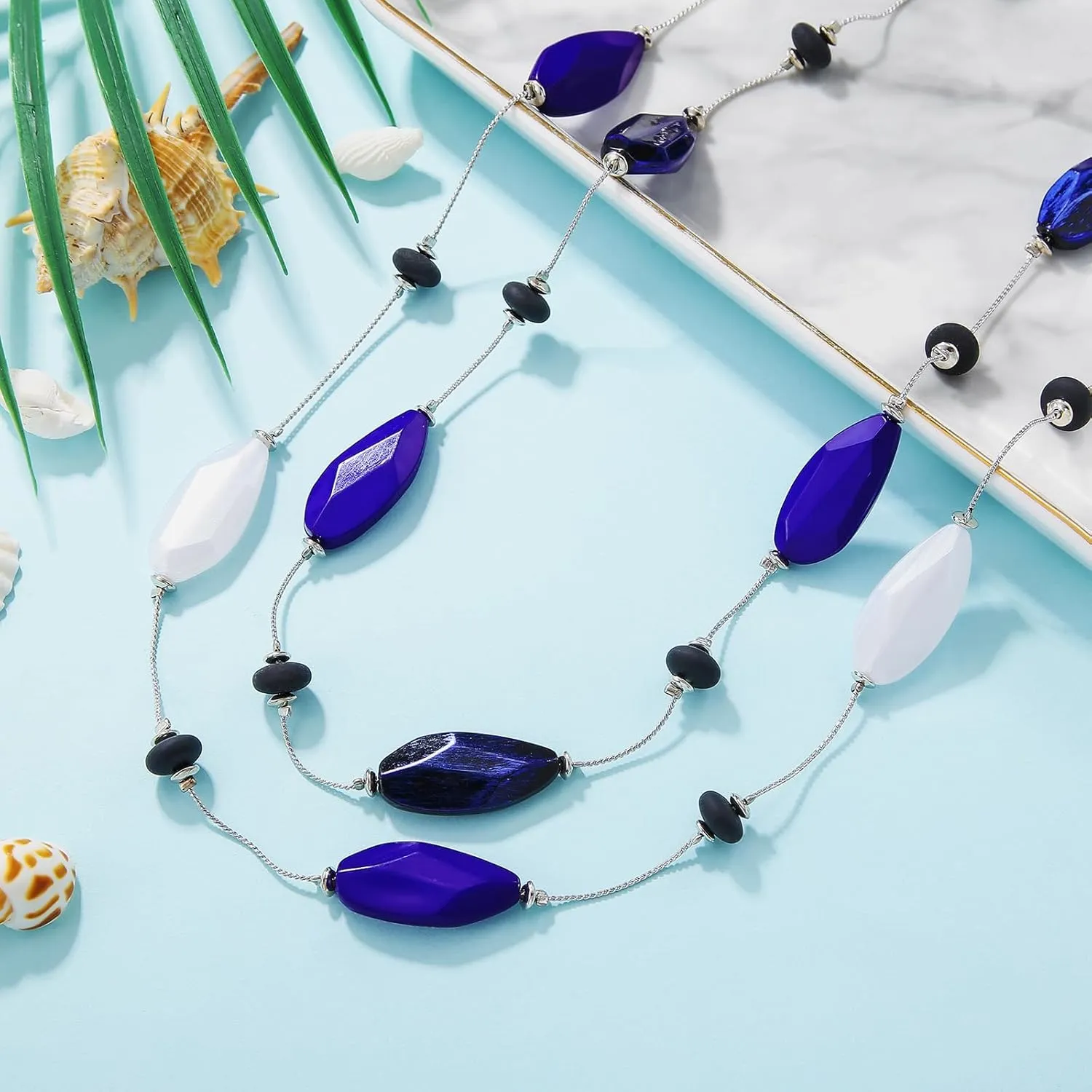 Firstmeet Irregular Acrylic Bead Necklace Layered Statement Costume Long Strand Necklaces for Women