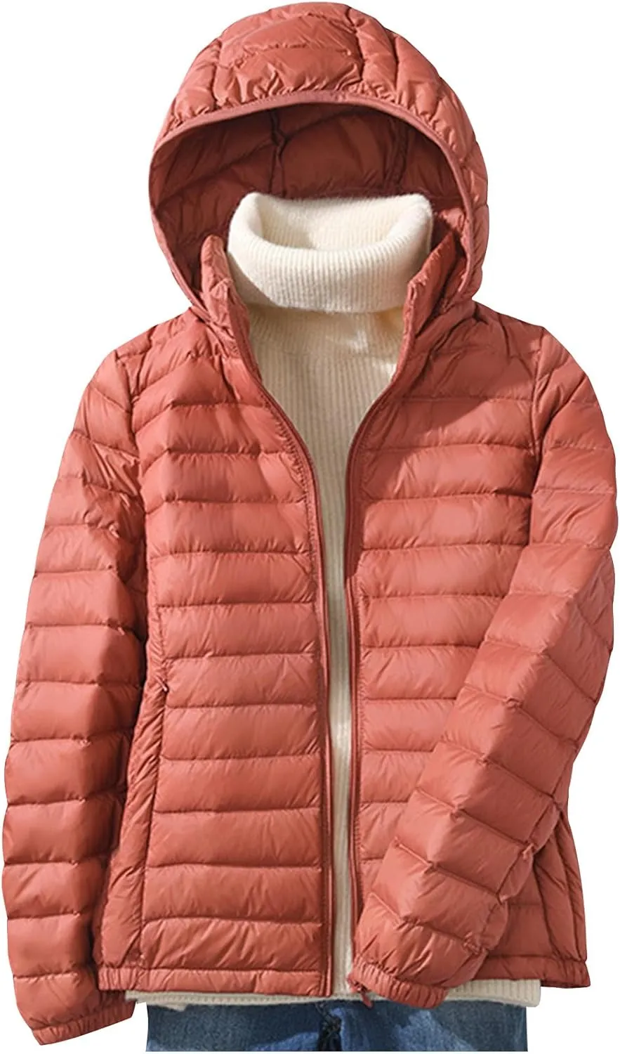 Firzero Winter Warm Women Down Jackets Plus Size Lightweight Packable Puffer Coats Trendy Hooded Coat Outwear Windbreaker