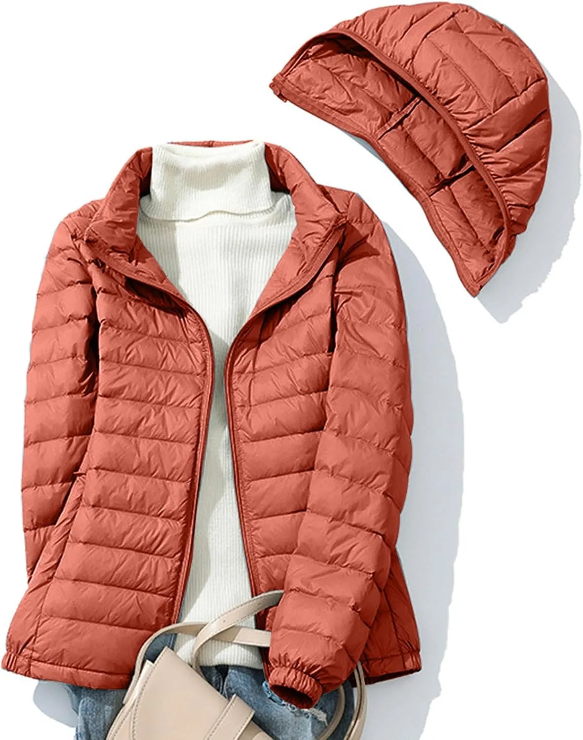 Firzero Winter Warm Women Down Jackets Plus Size Lightweight Packable Puffer Coats Trendy Hooded Coat Outwear Windbreaker