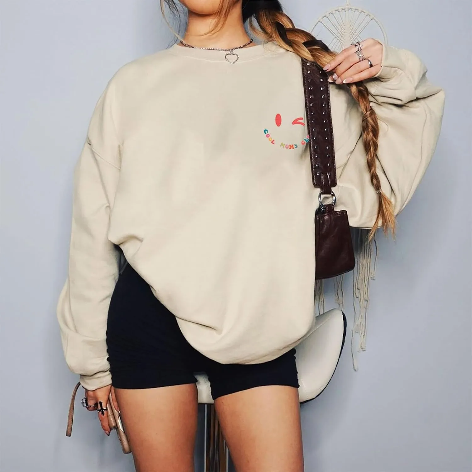 FISCRAT Oversized Mama Sweatshirt Women Casual Mom Life Long Sleeve Pullovers Tops