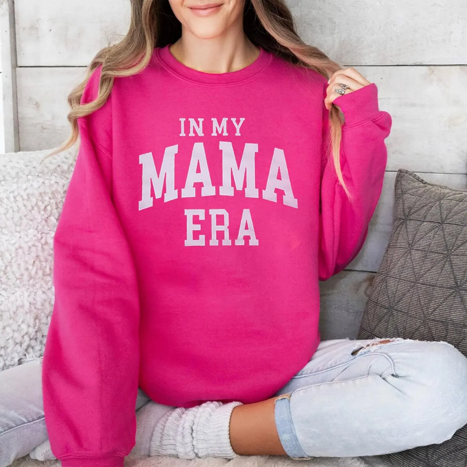FISCRAT Oversized Mama Sweatshirt Women Casual Mom Life Long Sleeve Pullovers Tops