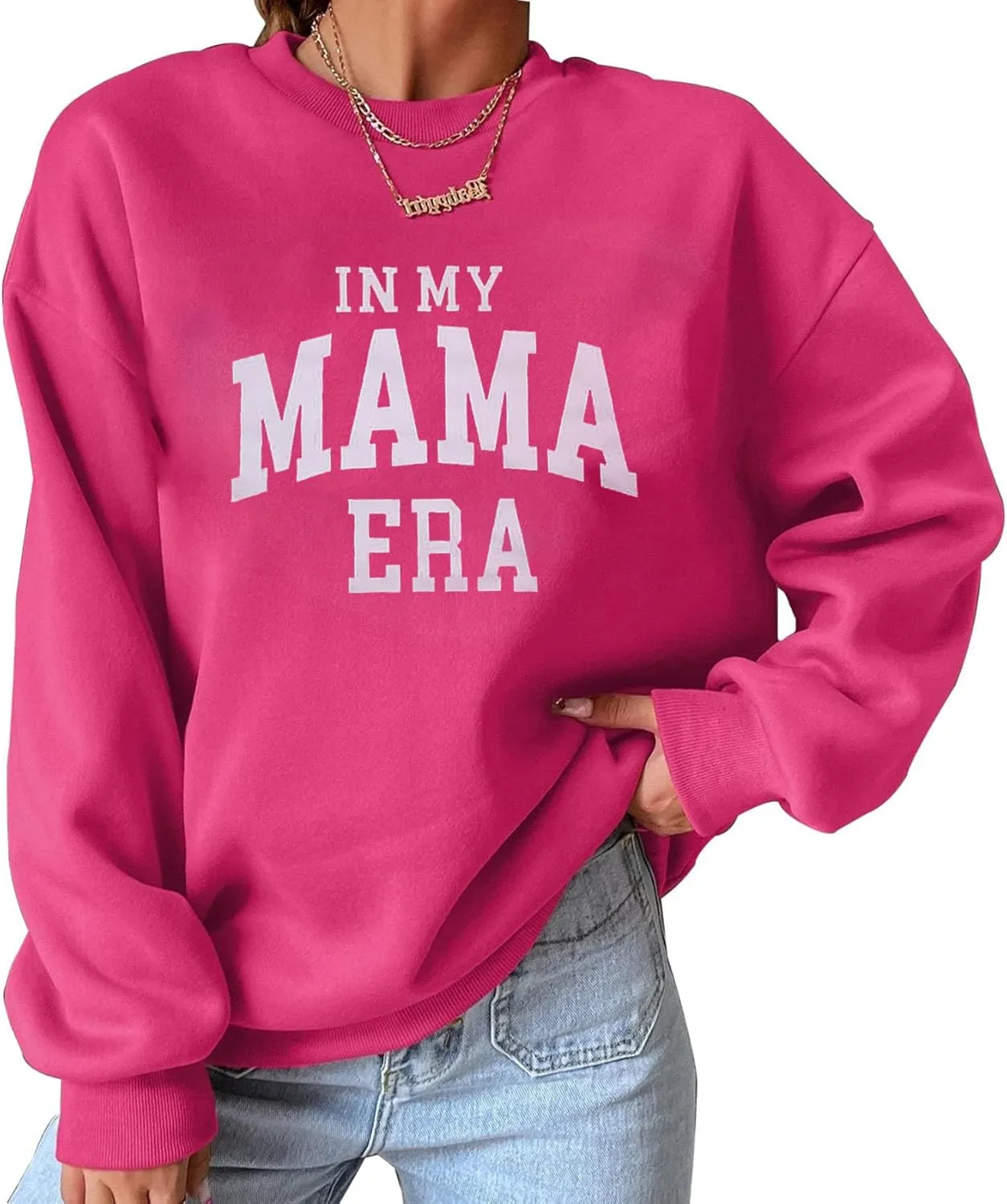 FISCRAT Oversized Mama Sweatshirt Women Casual Mom Life Long Sleeve Pullovers Tops