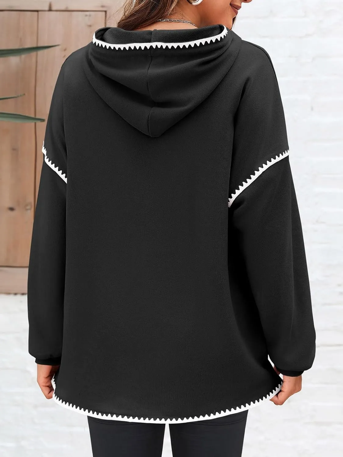 Fisoew Womens Oversized Long Sleeve Hoodies Casual Drawstring Contrast Color Sweatshirts Fall Pullovers