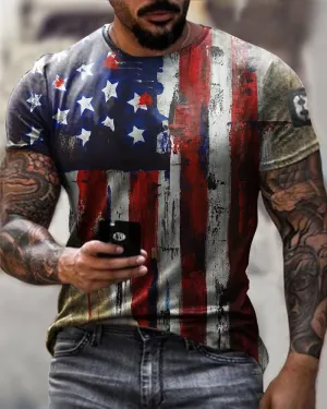 Flag Print Vintage Casual T-Shirt