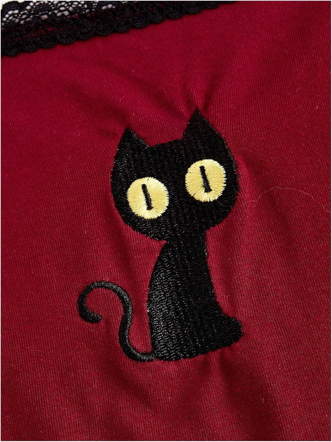 Floerns Women's Sleeveless Cat Embroidery Striped Scoop Neck Contrast Lace Cami Tops