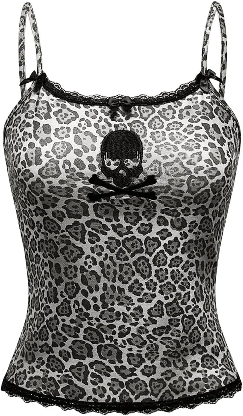 Floerns Women's Sleeveless Cat Embroidery Striped Scoop Neck Contrast Lace Cami Tops