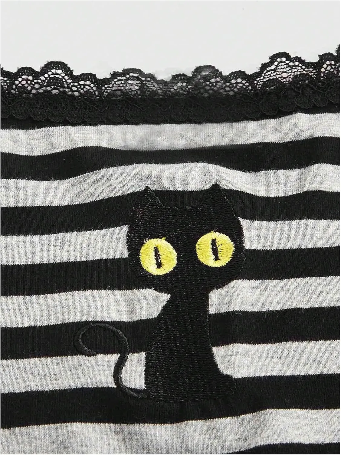 Floerns Women's Sleeveless Cat Embroidery Striped Scoop Neck Contrast Lace Cami Tops