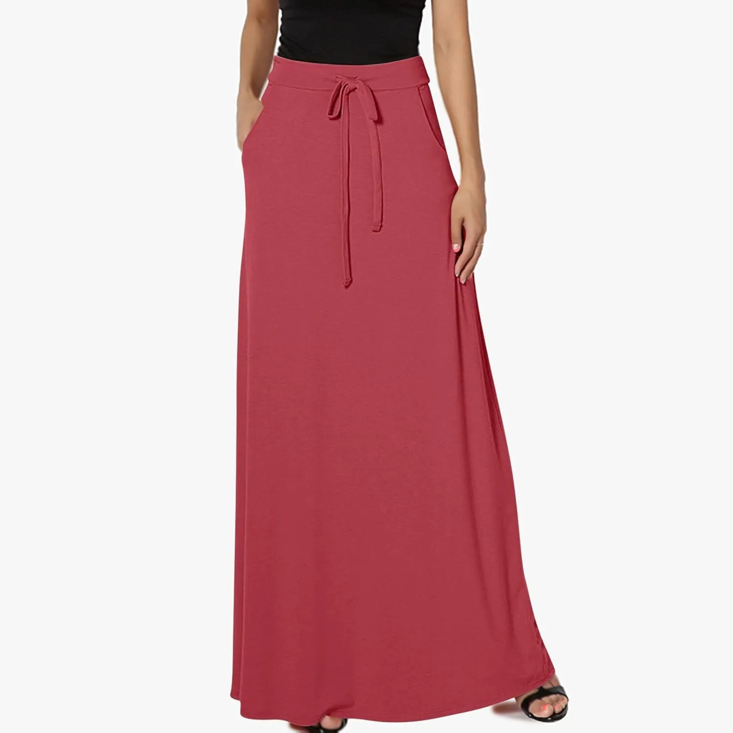 Flowy Plus Size Maxi Skirts for Women Elastic High Waisted Ankle Length Skirt Stretch A Line Drawstring Dress