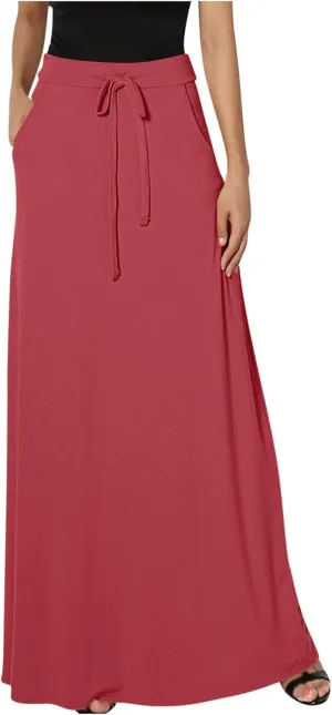 Flowy Plus Size Maxi Skirts for Women Elastic High Waisted Ankle Length Skirt Stretch A Line Drawstring Dress