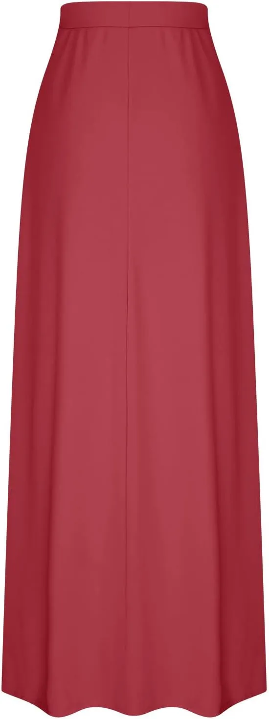 Flowy Plus Size Maxi Skirts for Women Elastic High Waisted Ankle Length Skirt Stretch A Line Drawstring Dress