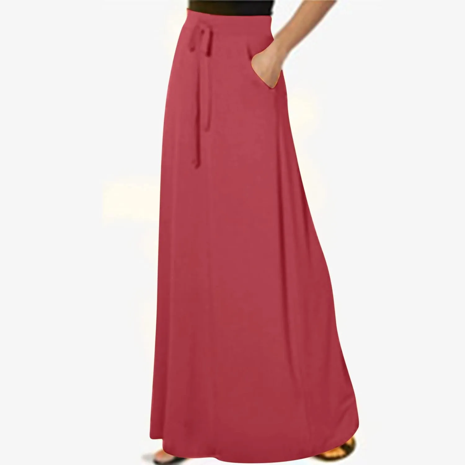 Flowy Plus Size Maxi Skirts for Women Elastic High Waisted Ankle Length Skirt Stretch A Line Drawstring Dress