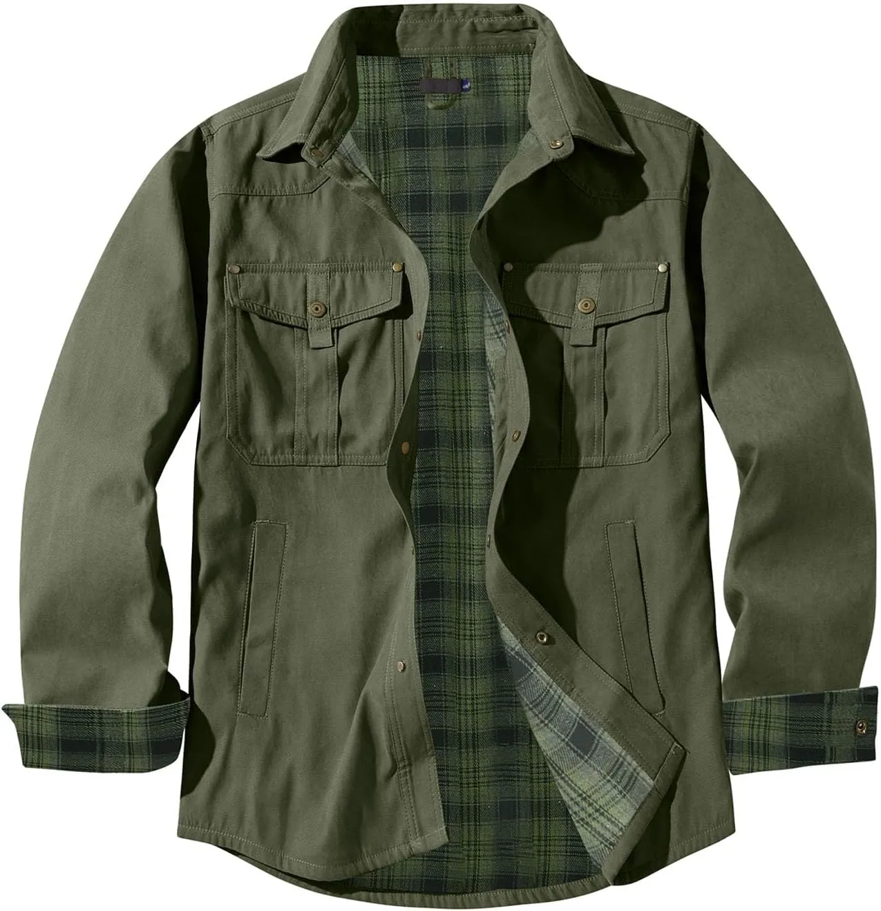 Flygo Mens Flannel Lined Shirt Jacket Vintage Snap Button Western Jacket Rugged Outdoor Cowboy Shirts Jackets
