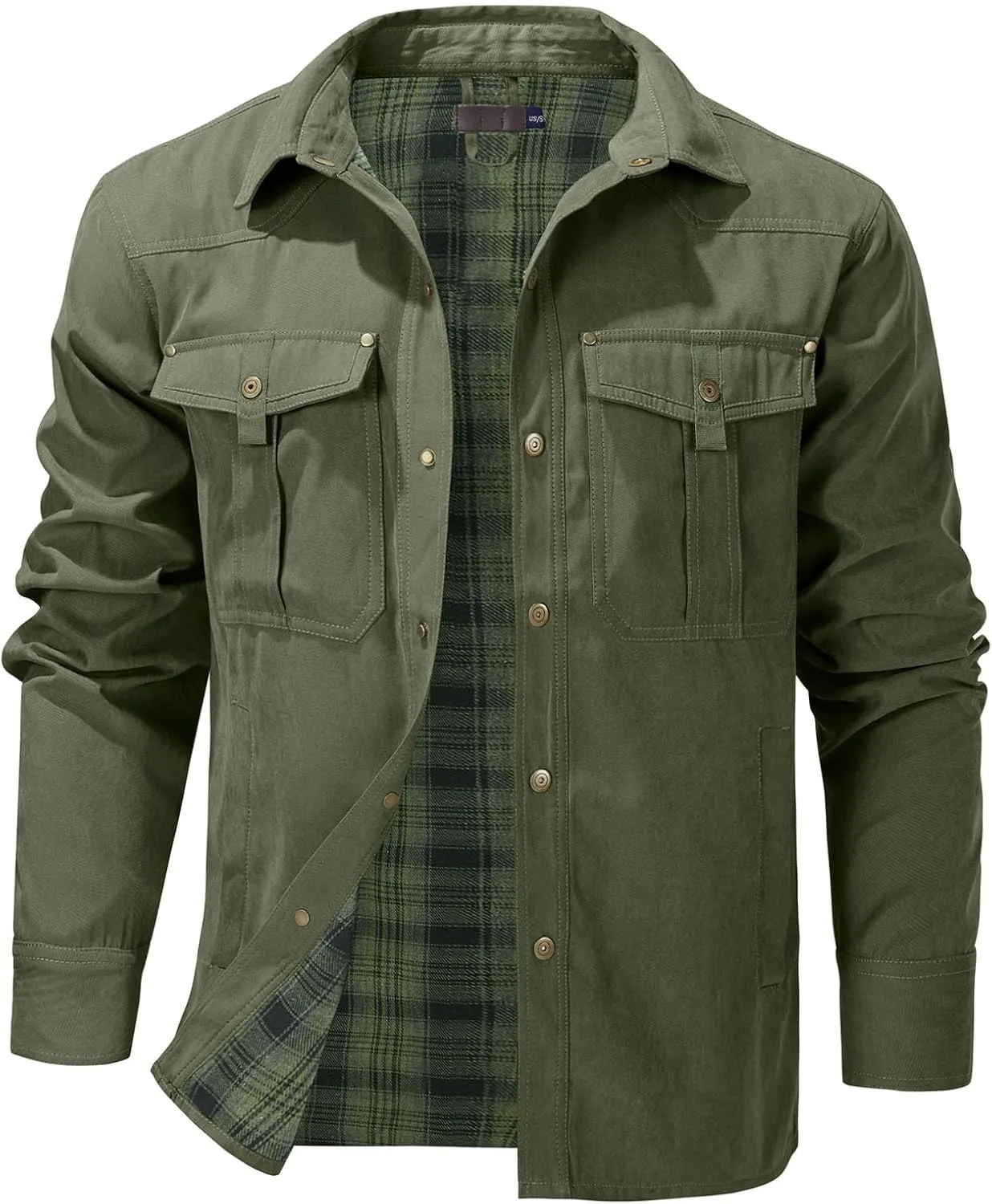 Flygo Mens Flannel Lined Shirt Jacket Vintage Snap Button Western Jacket Rugged Outdoor Cowboy Shirts Jackets