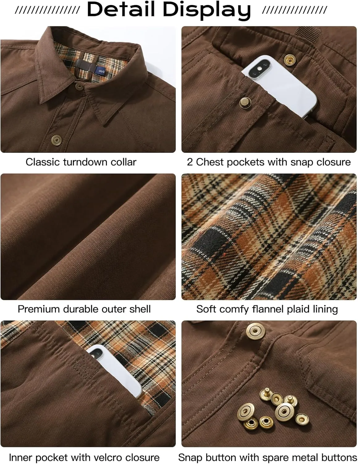 Flygo Mens Flannel Lined Shirt Jacket Vintage Snap Button Western Jacket Rugged Outdoor Cowboy Shirts Jackets