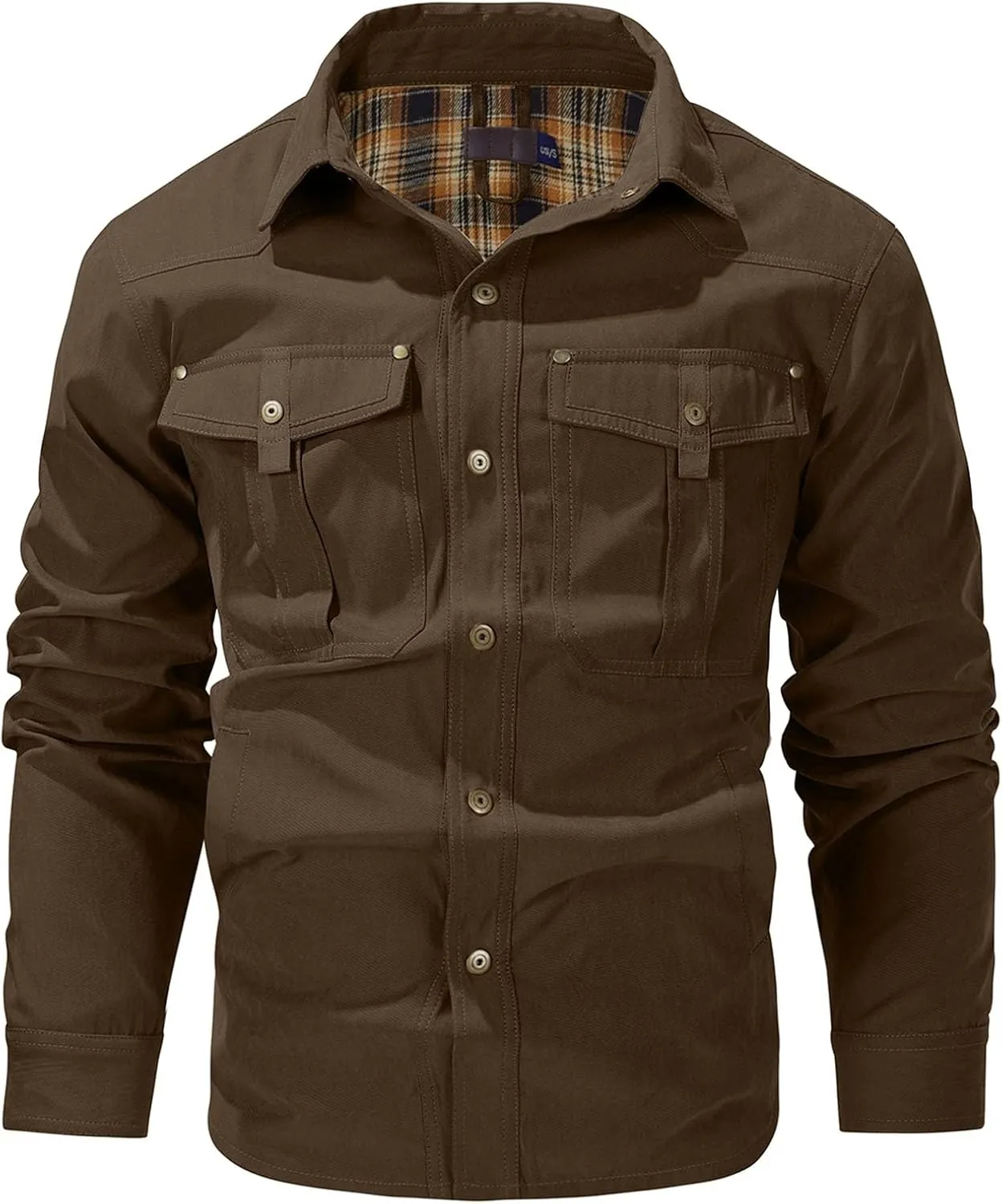 Flygo Mens Flannel Lined Shirt Jacket Vintage Snap Button Western Jacket Rugged Outdoor Cowboy Shirts Jackets