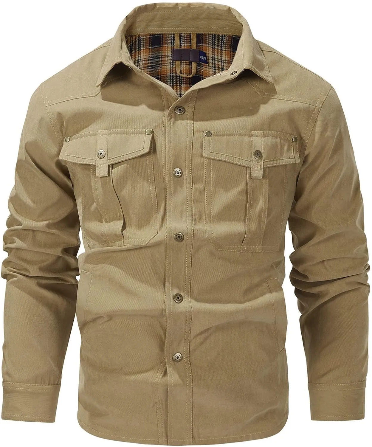 Flygo Mens Flannel Lined Shirt Jacket Vintage Snap Button Western Jacket Rugged Outdoor Cowboy Shirts Jackets