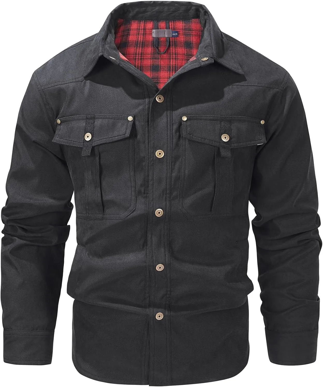 Flygo Mens Flannel Lined Shirt Jacket Vintage Snap Button Western Jacket Rugged Outdoor Cowboy Shirts Jackets
