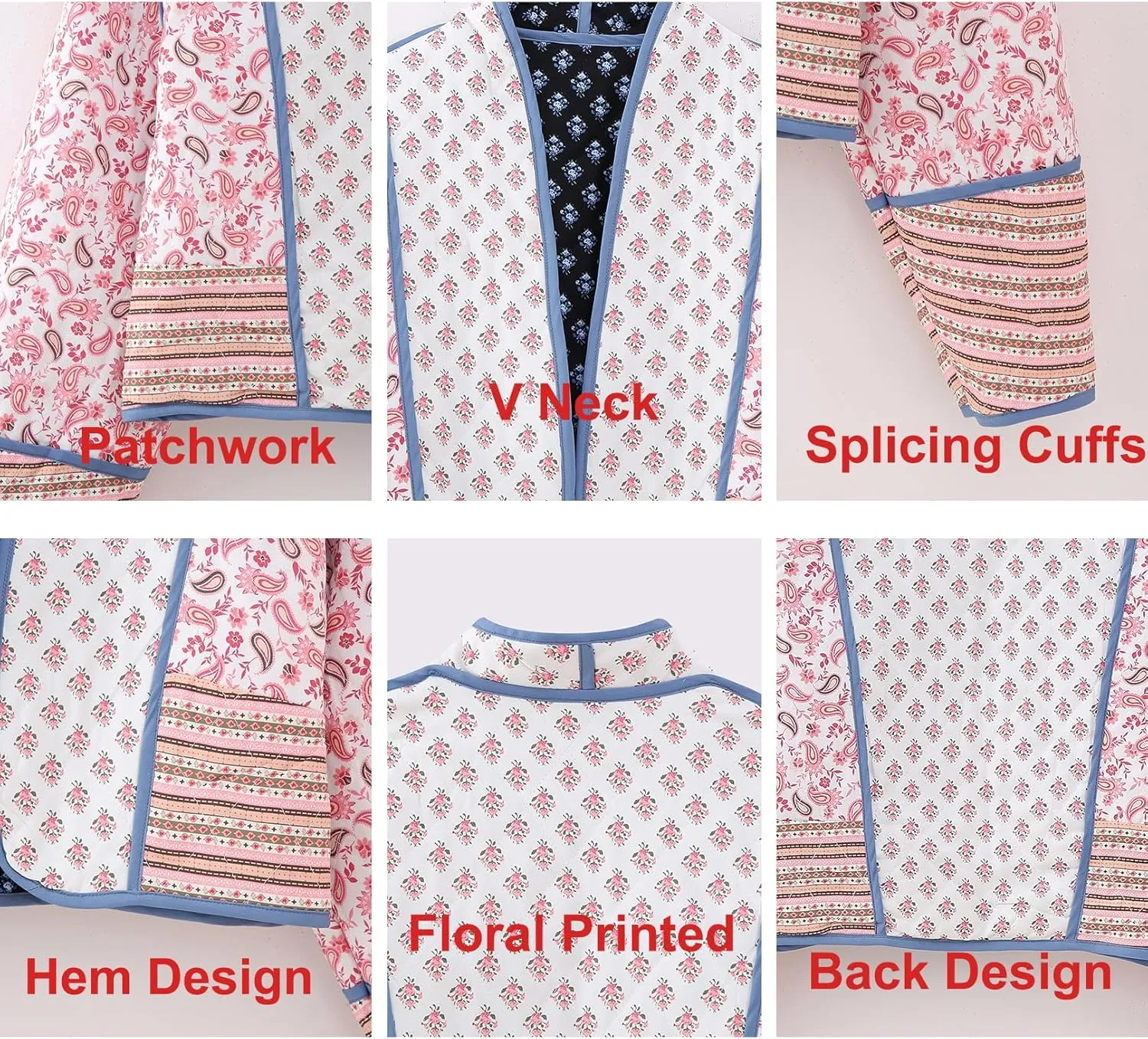 Flygo Women Cropped Puffer Jacket Cardigan Floral Printed Quilted Coats Lightweight Open Front Crop Padded Down Jackets