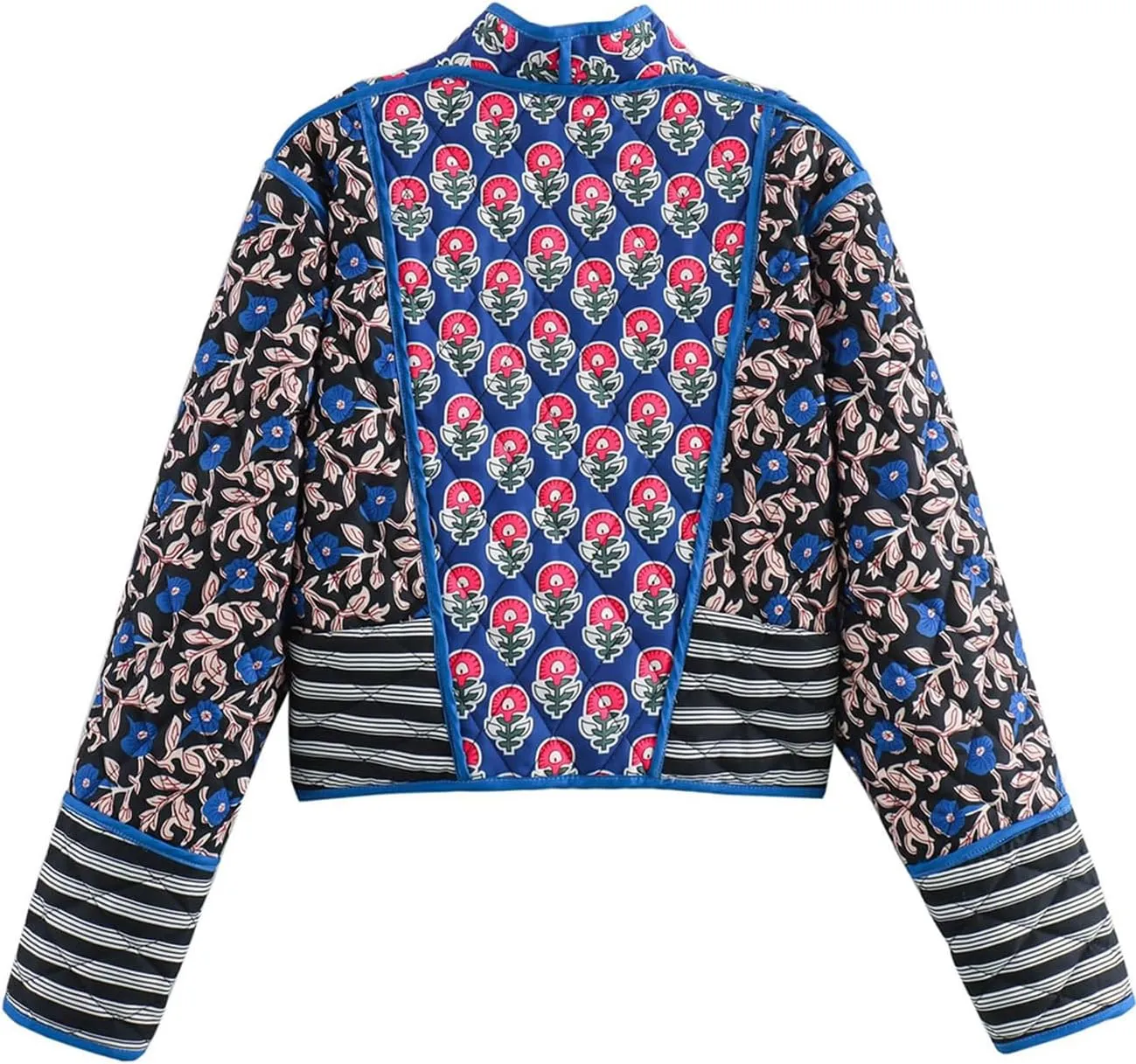 Flygo Women Cropped Puffer Jacket Cardigan Floral Printed Quilted Coats Lightweight Open Front Crop Padded Down Jackets