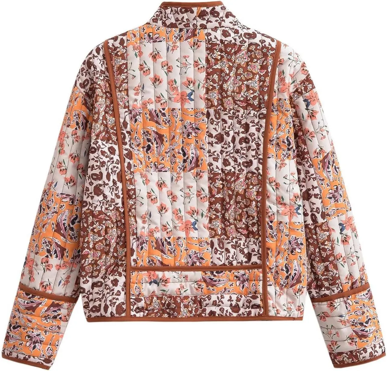 Flygo Women Cropped Puffer Jacket Cardigan Floral Printed Quilted Coats Lightweight Open Front Crop Padded Down Jackets