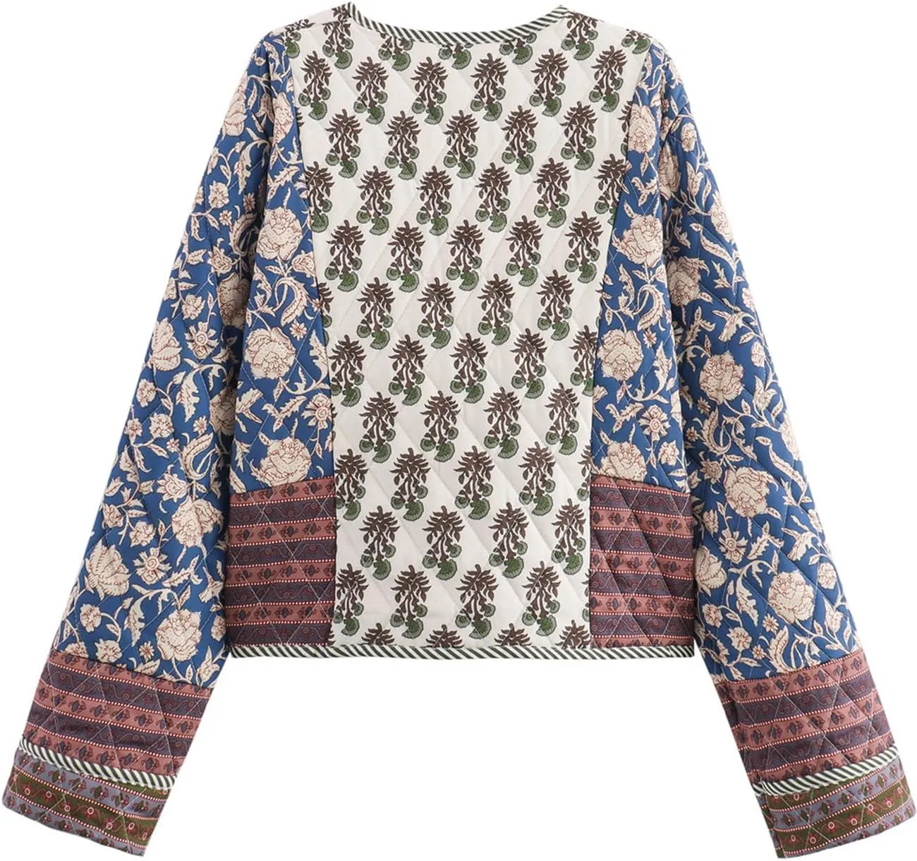 Flygo Women Cropped Puffer Jacket Cardigan Floral Printed Quilted Coats Lightweight Open Front Crop Padded Down Jackets