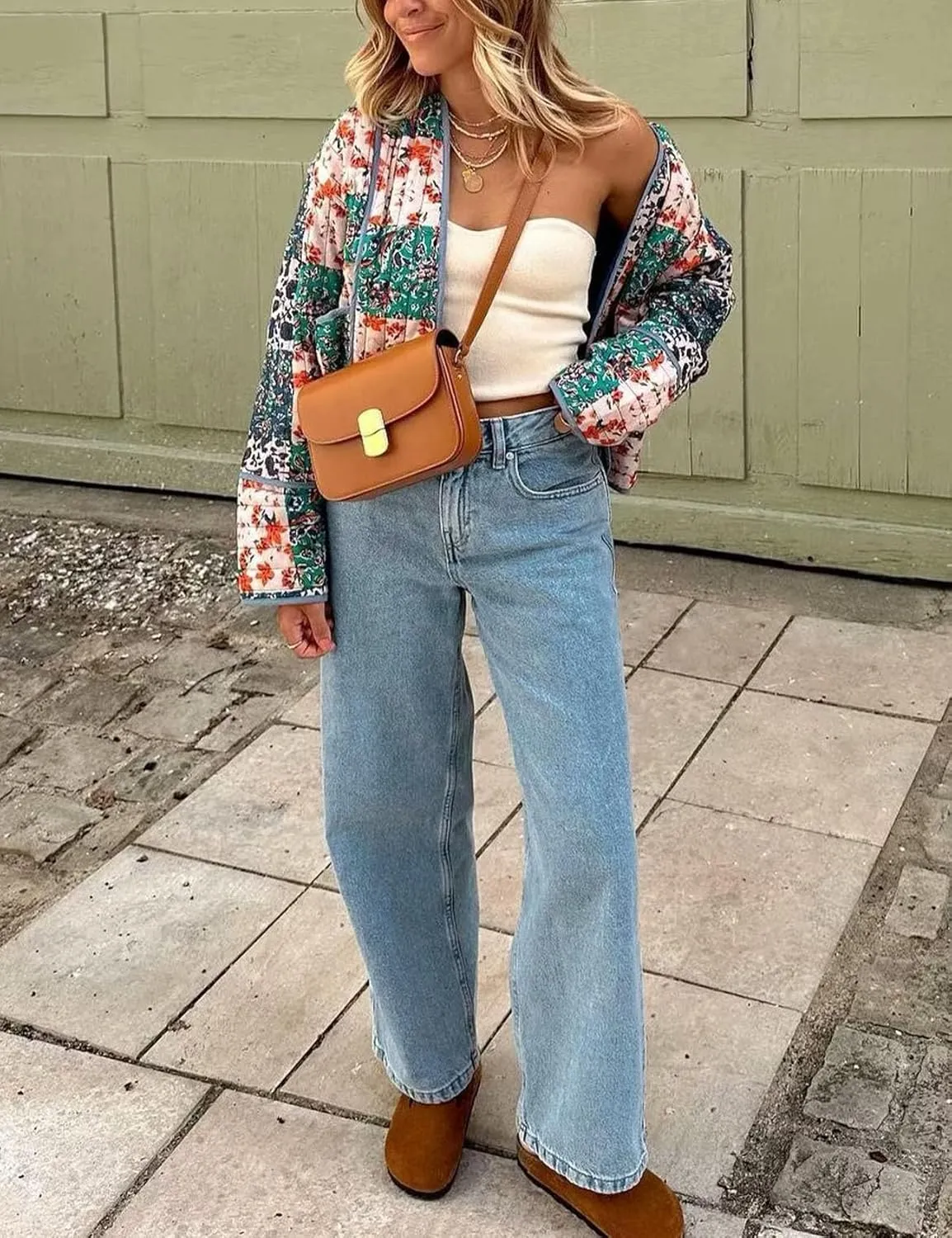 Flygo Women Cropped Puffer Jacket Cardigan Floral Printed Quilted Coats Lightweight Open Front Crop Padded Down Jackets