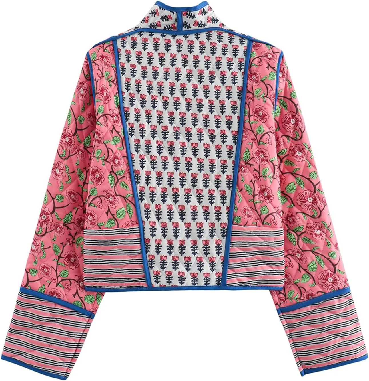Flygo Women Cropped Puffer Jacket Cardigan Floral Printed Quilted Coats Lightweight Open Front Crop Padded Down Jackets