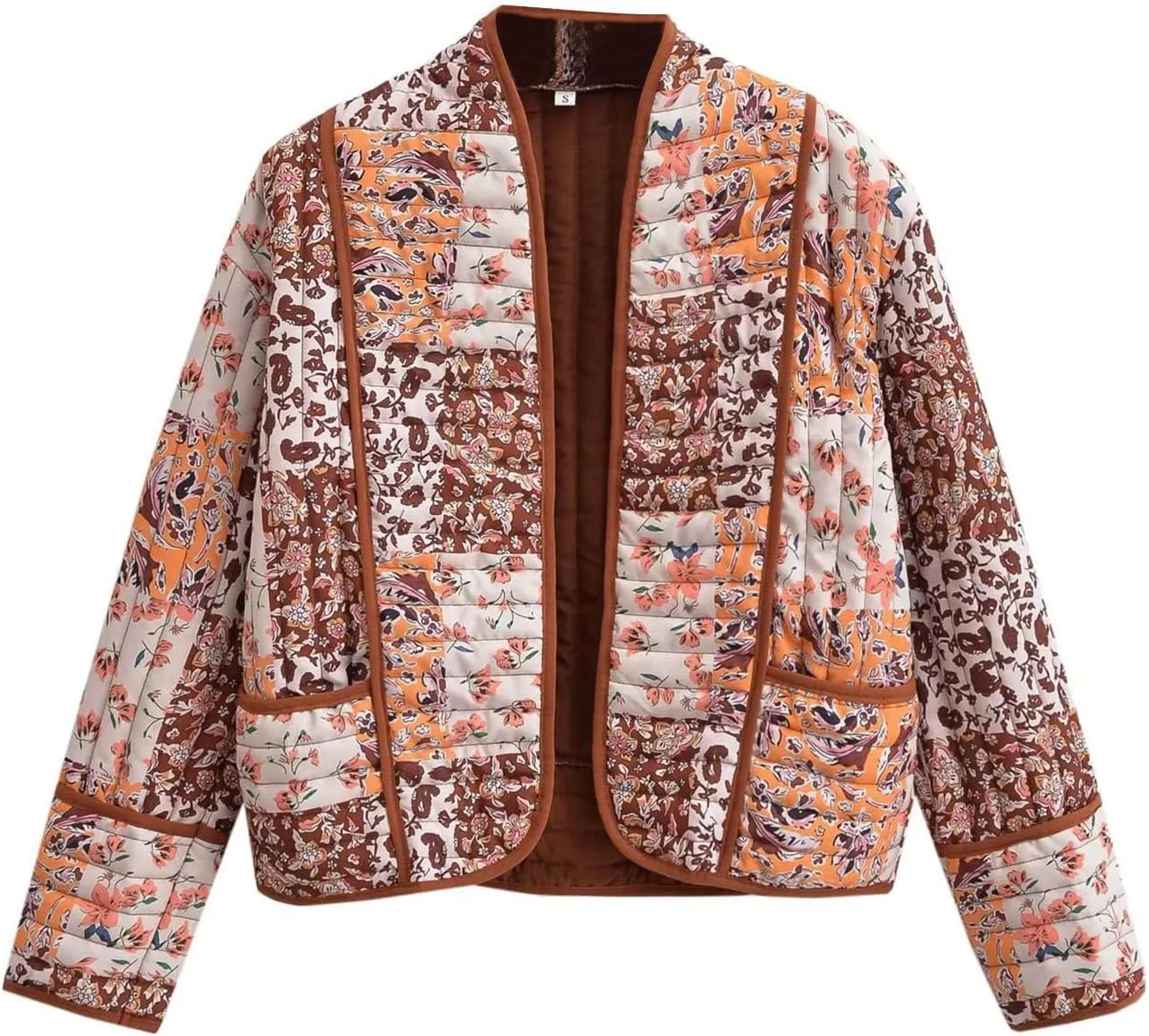 Flygo Women Cropped Puffer Jacket Cardigan Floral Printed Quilted Coats Lightweight Open Front Crop Padded Down Jackets