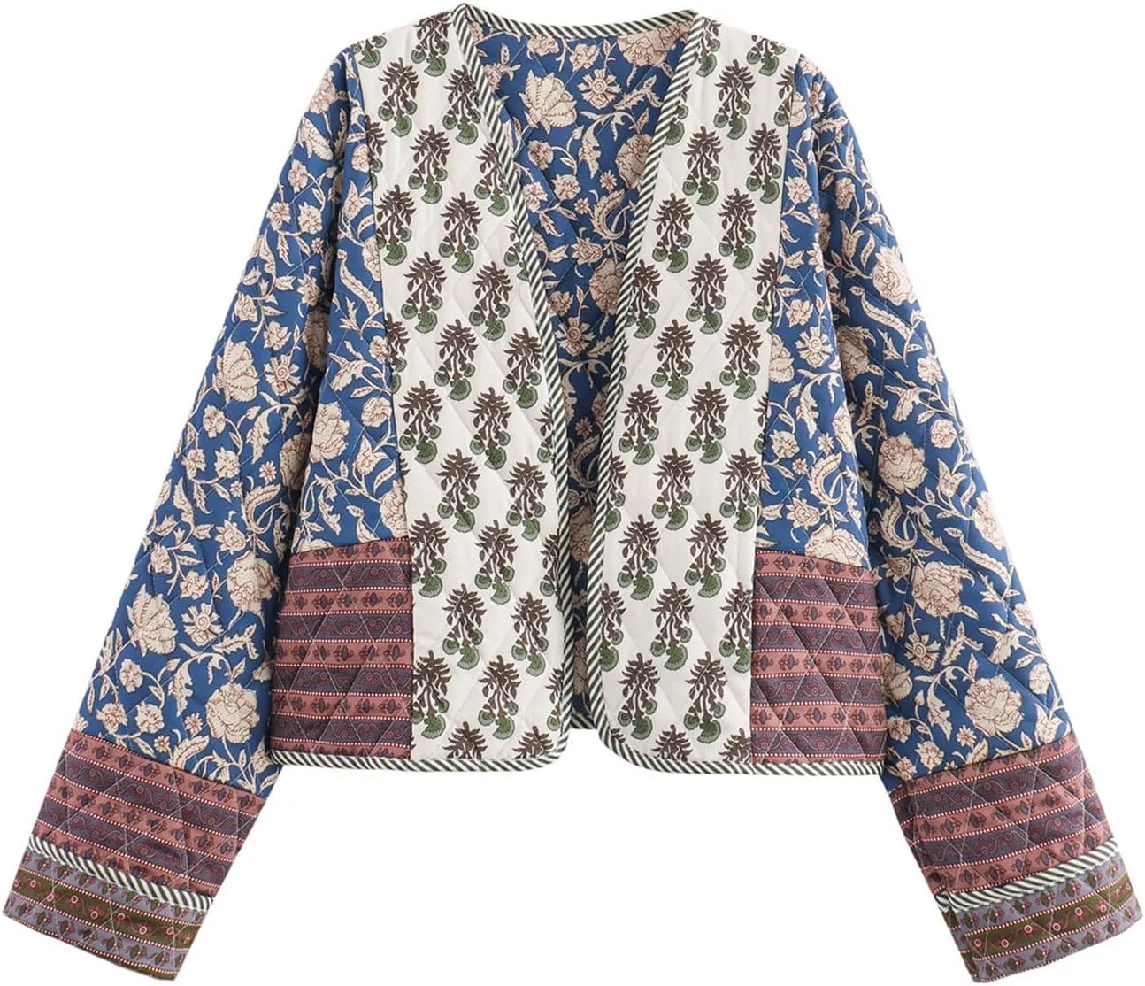 Flygo Women Cropped Puffer Jacket Cardigan Floral Printed Quilted Coats Lightweight Open Front Crop Padded Down Jackets
