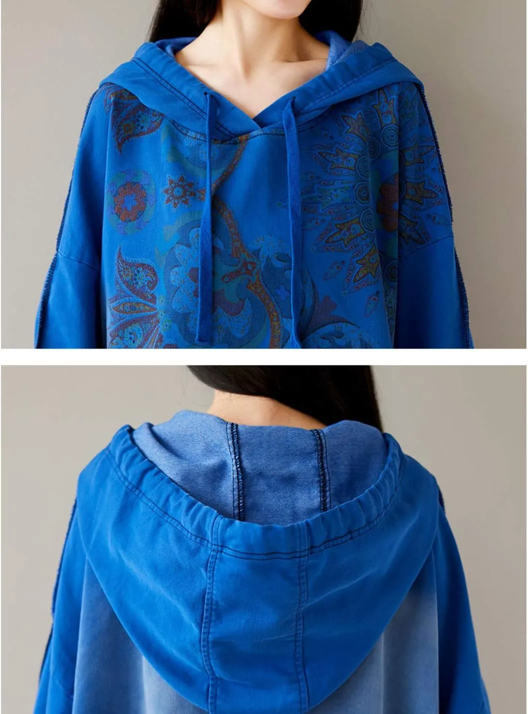 Flygo Women's Ethnic Boho Printed Oversized Baggy Long Hoodies Pullovers Sweatshirt
