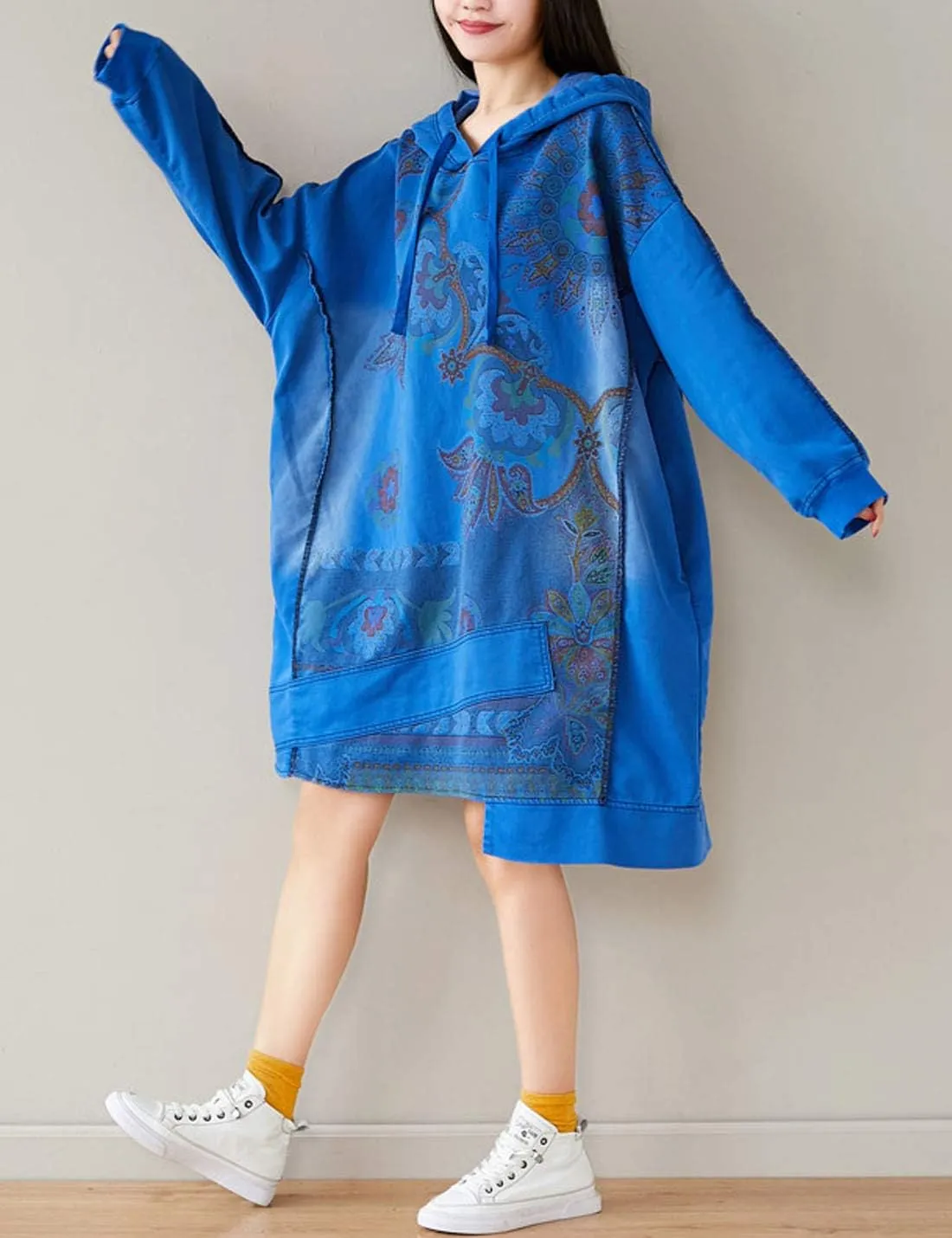 Flygo Women's Ethnic Boho Printed Oversized Baggy Long Hoodies Pullovers Sweatshirt