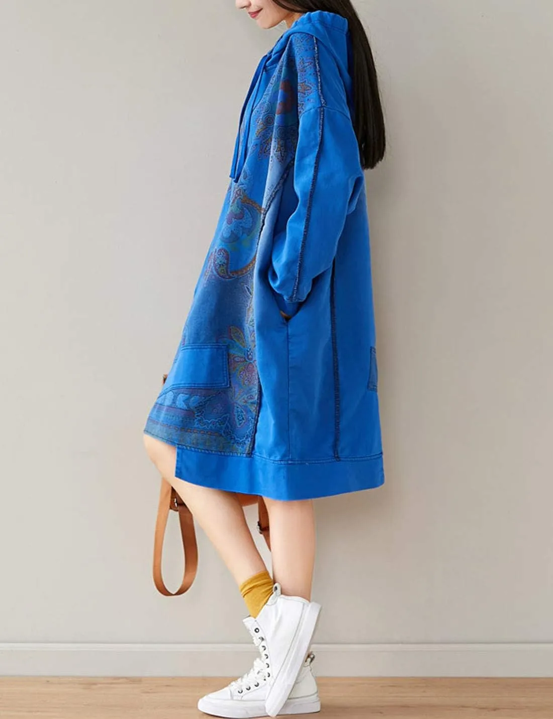 Flygo Women's Ethnic Boho Printed Oversized Baggy Long Hoodies Pullovers Sweatshirt