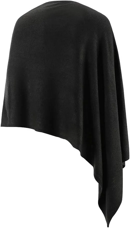 Fomolom Women Ponchos Sweater Versatile Lightweight Solid Knitted Shawl Wrap Scarf Cape Accessories for Womens