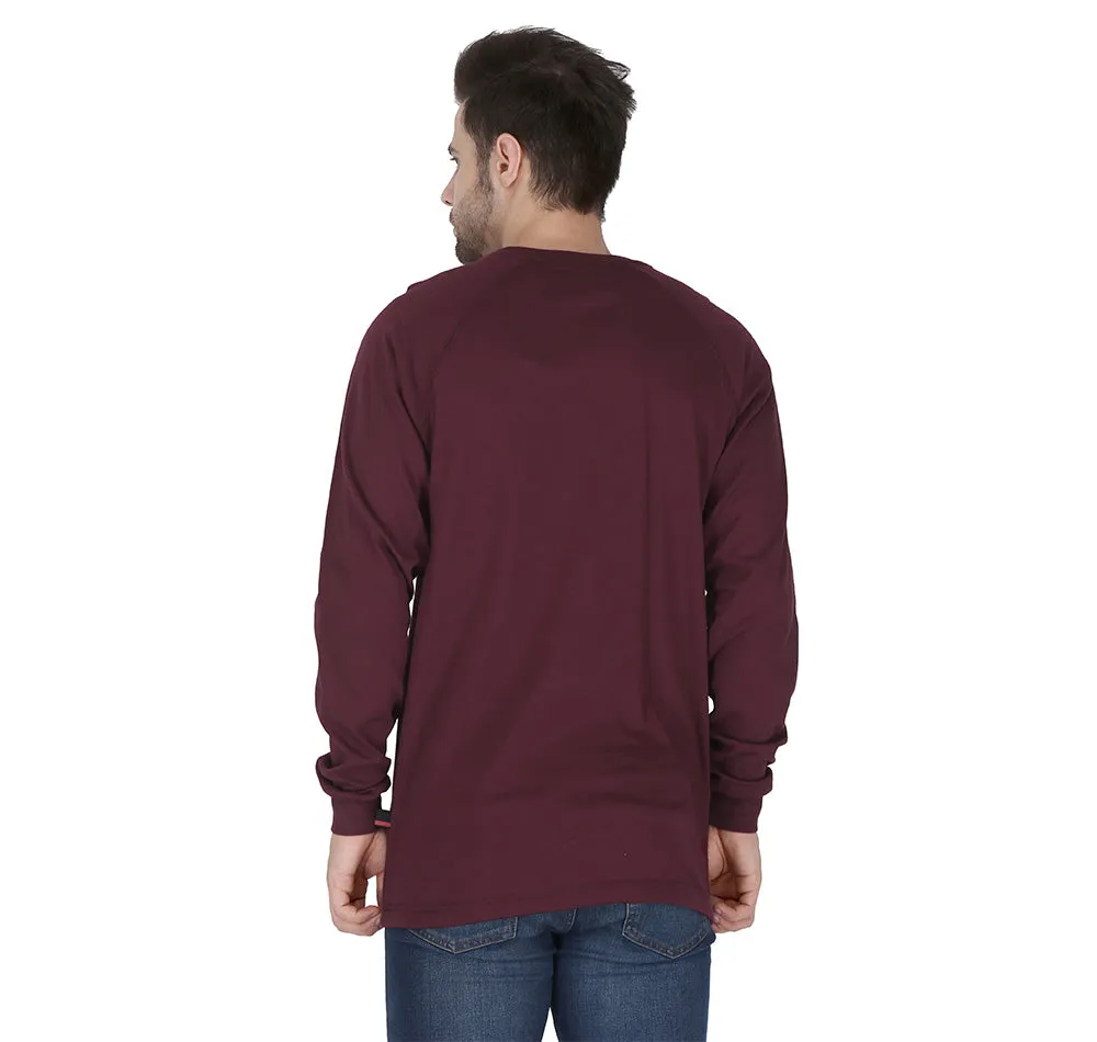Forge Fr Men's Burgundy Crew Neck Long Sleeve T-shirt