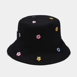Fun Summer Flower Embroidery Outdoor Travel Bucket Hats