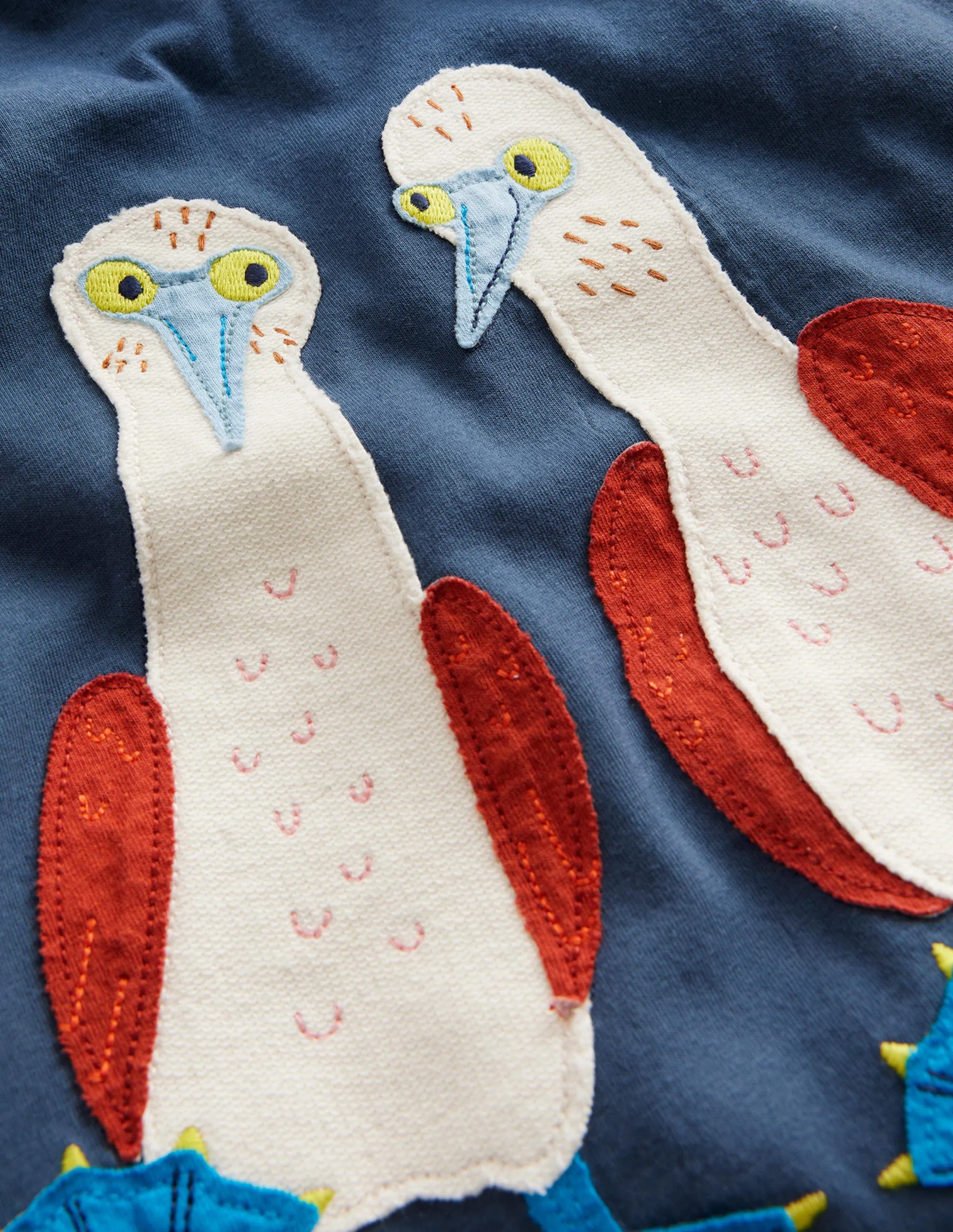 Funny Applique T-shirt-Robot Blue Birds