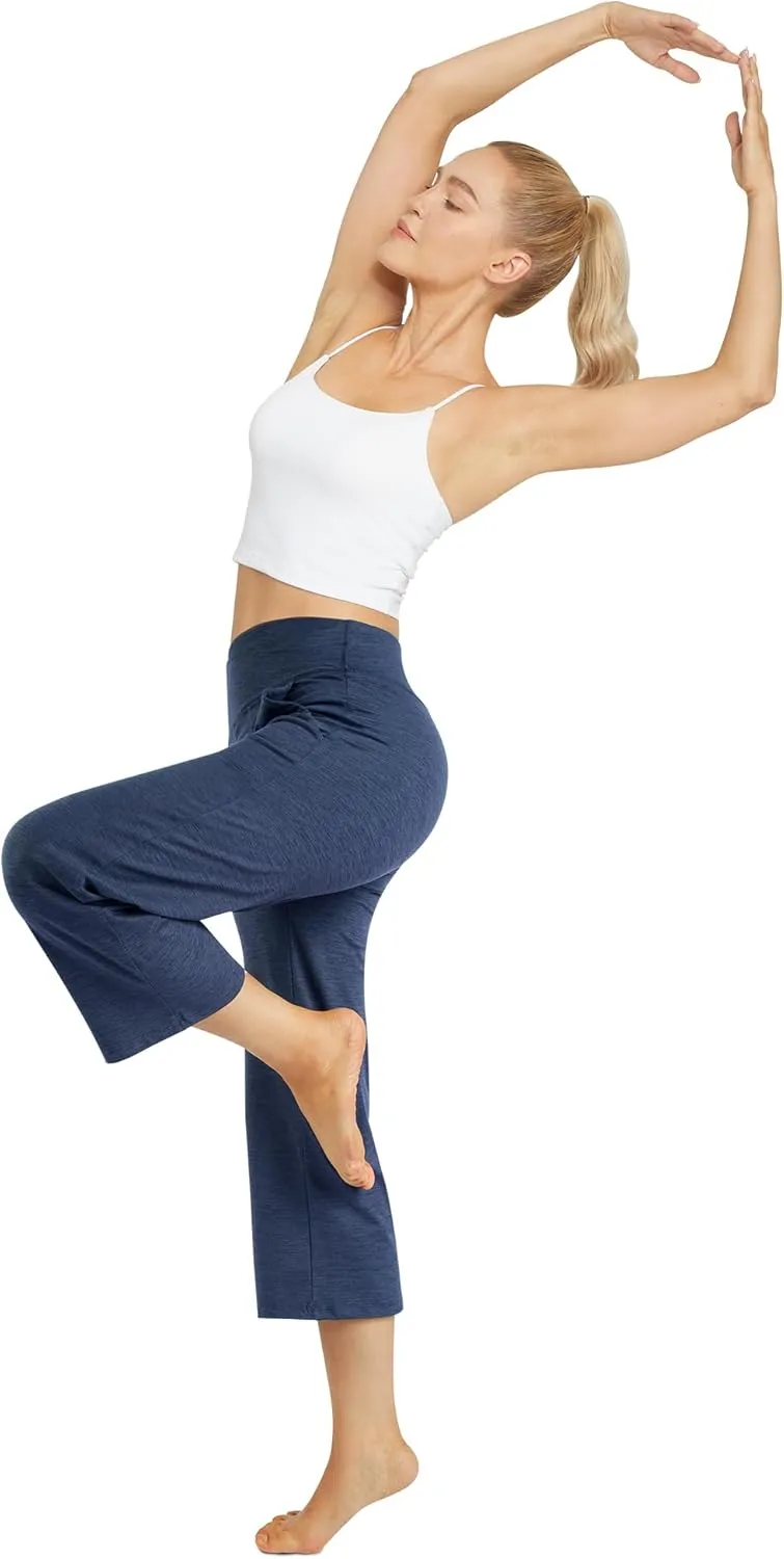 G4Free Capri Pants for Women Wide Leg Yoga Dress Capris with Pockets Cross Loose Casual Work Crop Pants