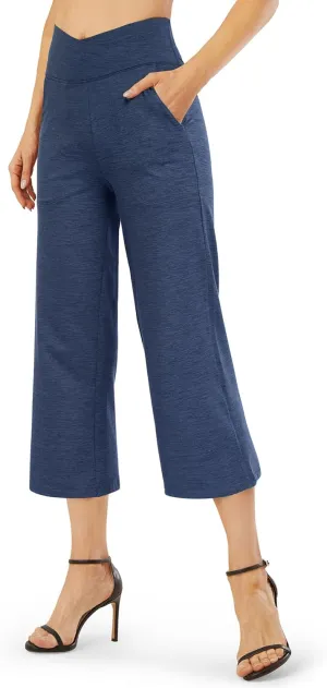 G4Free Capri Pants for Women Wide Leg Yoga Dress Capris with Pockets Cross Loose Casual Work Crop Pants